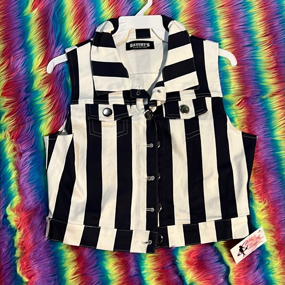 Blue and white stripe vest